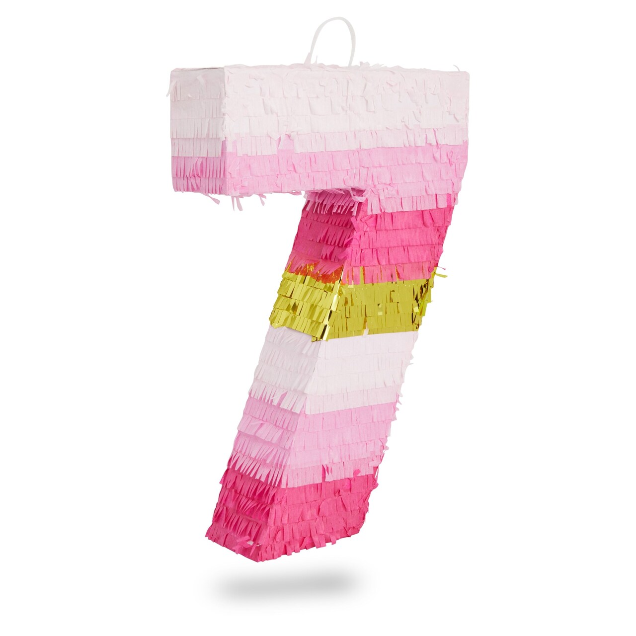 BLUE PANDA Number 7 Pinata, Pink and Gold Foil for Kids Ages 3-14 Birthday Party Decorations, Fiesta, Anniversary Celebration, Small (11.7 x 10 In)